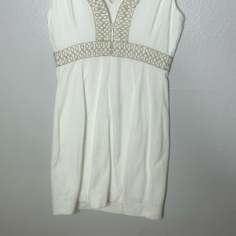 Lilly Pulitzer Aveline White Sleeveless Dress with Gold Embroidered Trim - Picture 7 of 9